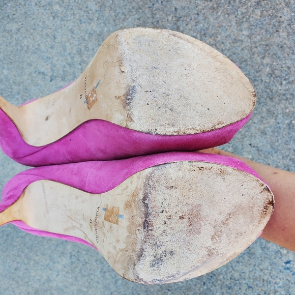 Barney's New York Suade Barbie Pink Peep Toes Pumps, Size 8 - Picture 7 of 9